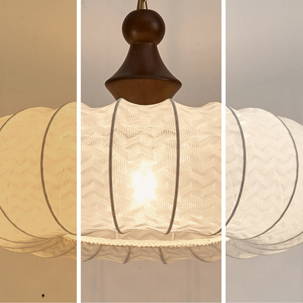 Traditional Vintage Silk Walnut Metal Lantern Shape Round 1-Light Chandelier For Bedroom &amp; Living Room