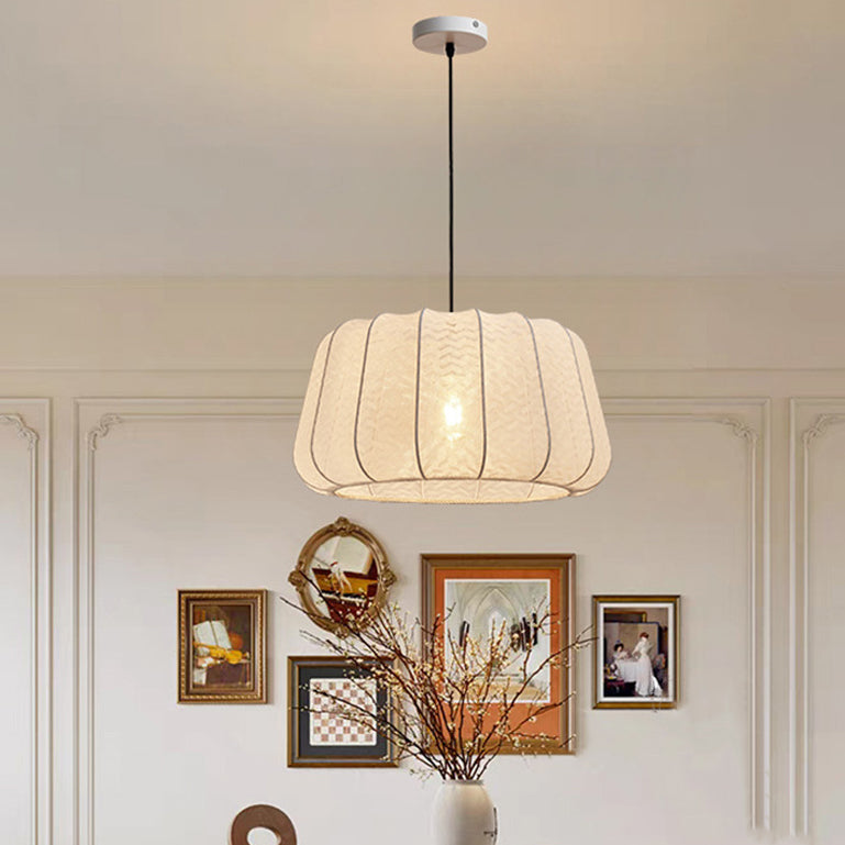 Traditional Vintage Silk Walnut Metal Lantern Shape Round 1-Light Chandelier For Bedroom &amp; Living Room