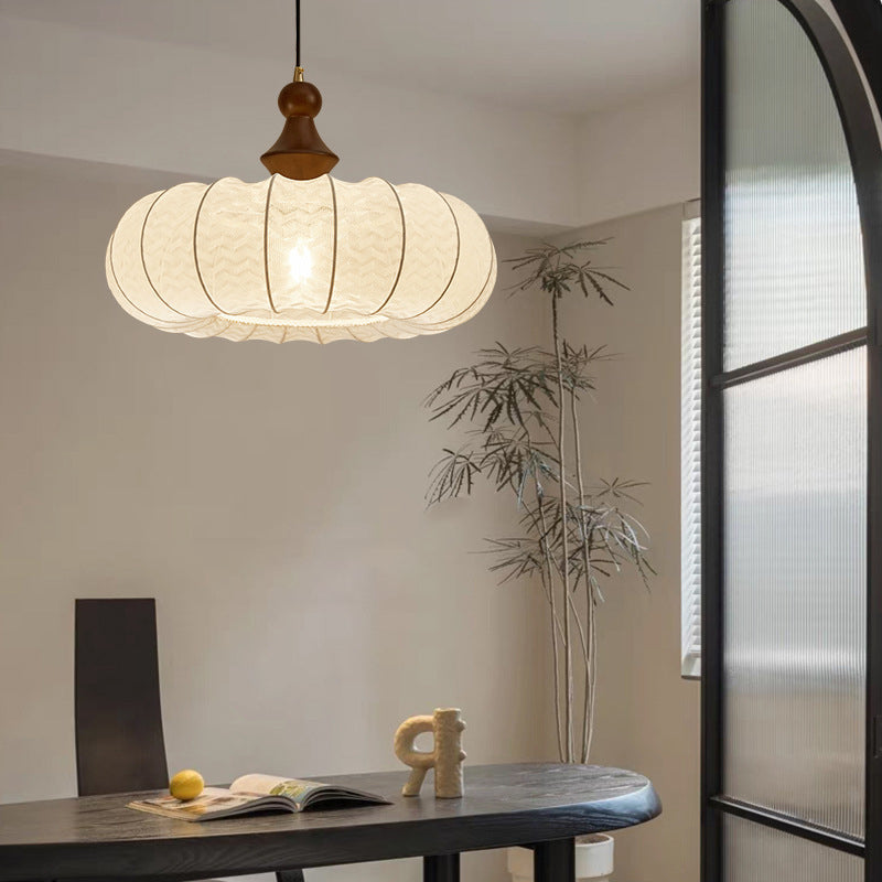 Traditional Vintage Silk Walnut Metal Lantern Shape Round 1-Light Chandelier For Bedroom &amp; Living Room