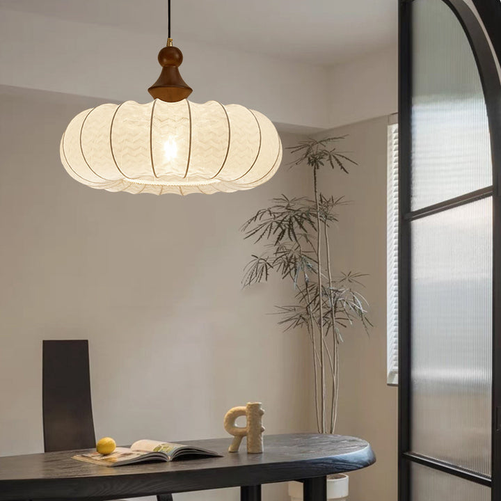 Traditional Vintage Silk Walnut Metal Lantern Shape Round 1-Light Chandelier For Bedroom &amp; Living Room