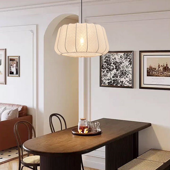 Traditional Vintage Silk Walnut Metal Lantern Shape Round 1-Light Chandelier For Bedroom & Living Room