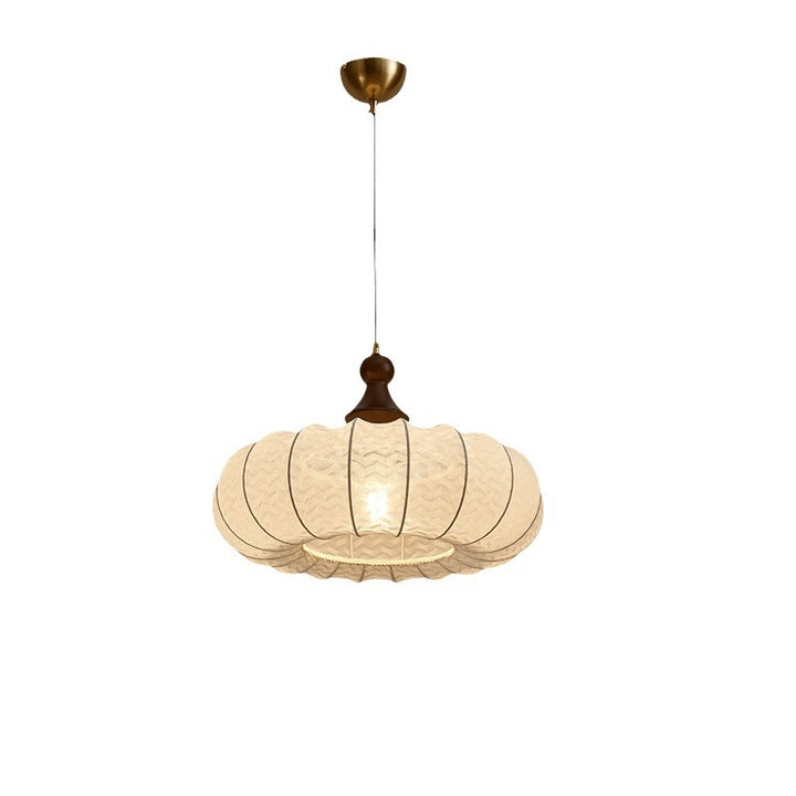 Traditional Vintage Silk Walnut Metal Lantern Shape Round 1-Light Chandelier For Bedroom &amp; Living Room