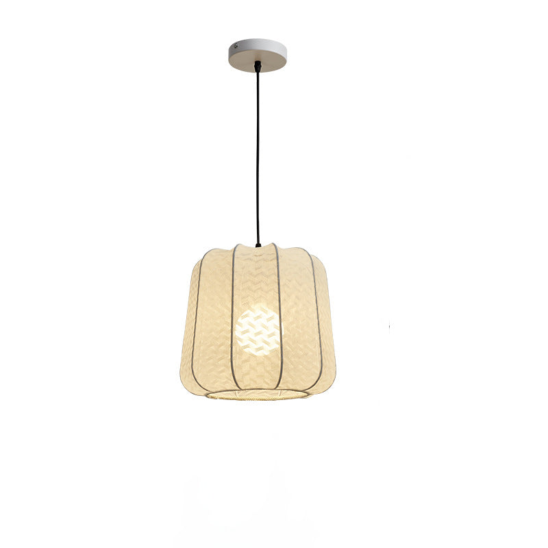 Traditional Vintage Silk Walnut Metal Lantern Shape Round 1-Light Chandelier For Bedroom &amp; Living Room