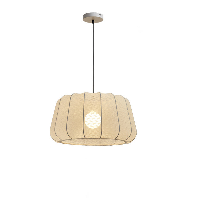 Traditional Vintage Silk Walnut Metal Lantern Shape Round 1-Light Chandelier For Bedroom &amp; Living Room