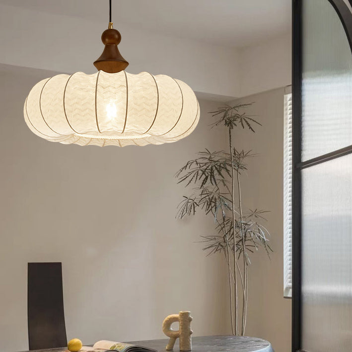 Traditional Vintage Silk Walnut Metal Lantern Shape Round 1-Light Chandelier For Bedroom &amp; Living Room