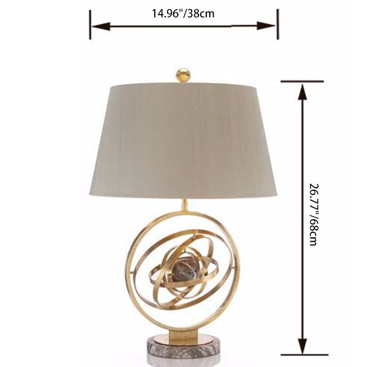 Contemporary Creative Fabric Marble Metal Fan Round Ring 1-Light Table Lamp For Bedroom &amp; Living Room