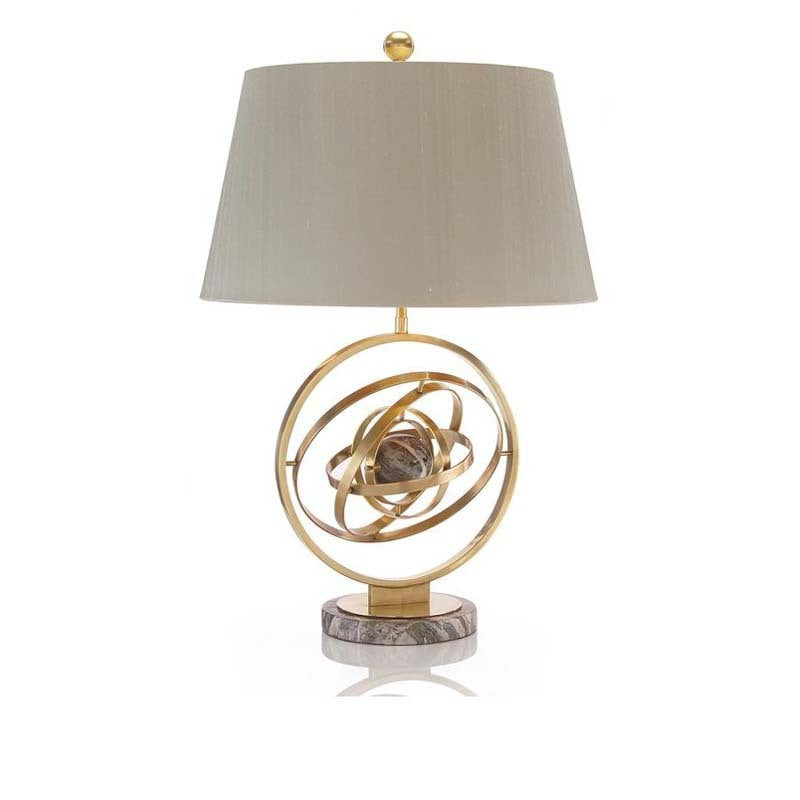 Contemporary Creative Fabric Marble Metal Fan Round Ring 1-Light Table Lamp For Bedroom &amp; Living Room