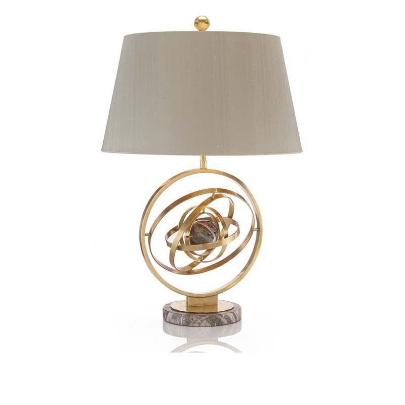 Contemporary Creative Fabric Marble Metal Fan Round Ring 1-Light Table Lamp For Bedroom &amp; Living Room