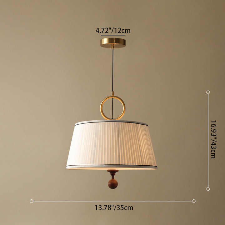 Chandelier rond à 1 lumière en tissu vintage traditionnel, bois et métal plissé pour chambre et salon 