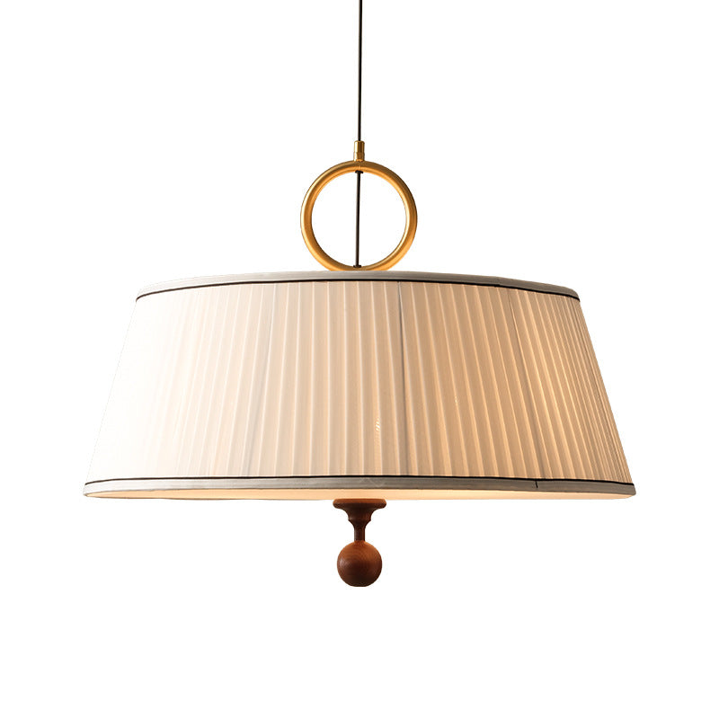 Traditional Vintage Fabric Wood Metal Pleated Round 1-Light Chandelier For Bedroom & Living Room