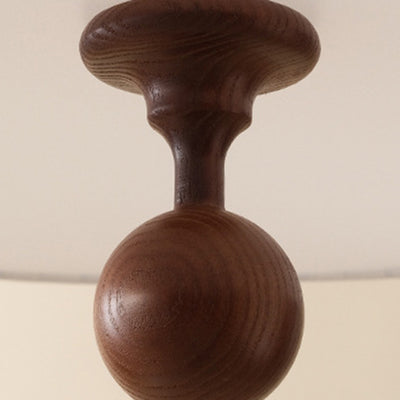 Traditional Vintage Fabric Wood Metal Pleated Round 1-Light Chandelier For Bedroom & Living Room