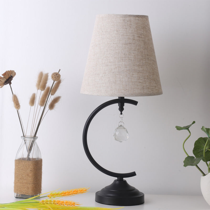 Contemporary Creative Cotton Linen Iron Arc Fan-Shaped 1-Light Table Lamp For Bedroom &amp; Living Room
