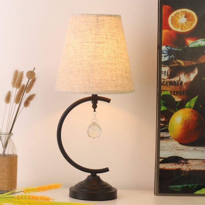 Contemporary Creative Cotton Linen Iron Arc Fan-Shaped 1-Light Table Lamp For Bedroom &amp; Living Room