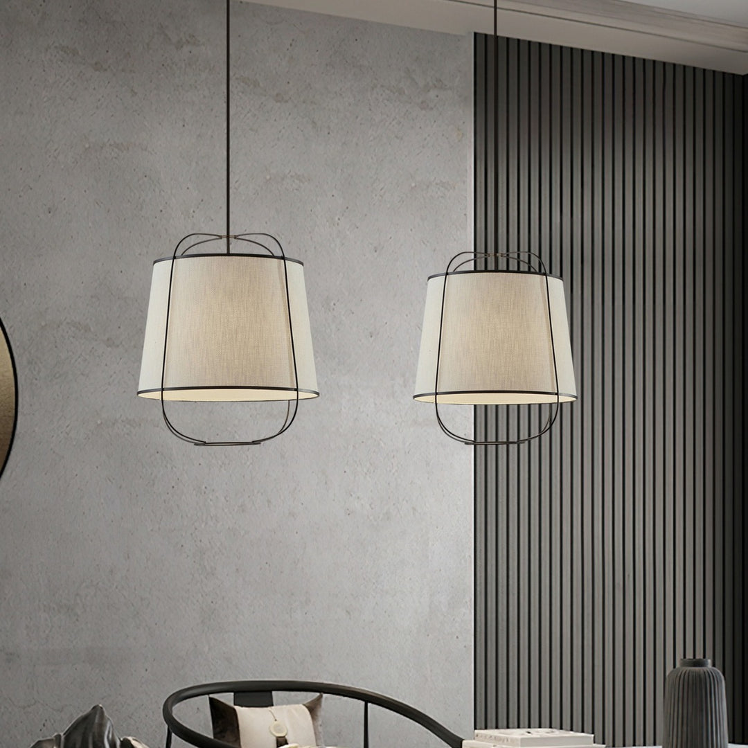 Traditionelle chinesische Stoffeisen Runde Gebogene 1-Licht Pendelleuchte für Schlafzimmer &amp; Wohnzimmer 