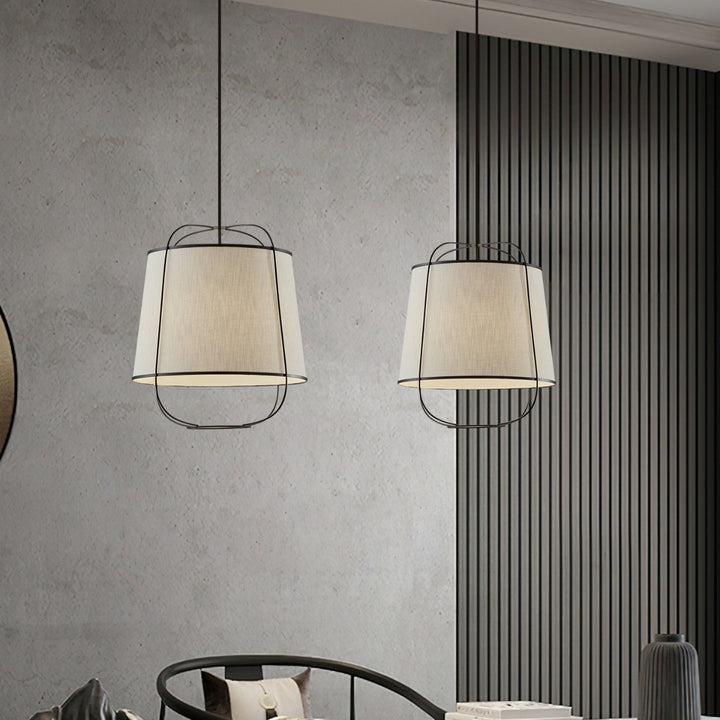 Traditionelle chinesische Stoffeisen Runde Gebogene 1-Licht Pendelleuchte für Schlafzimmer &amp; Wohnzimmer 