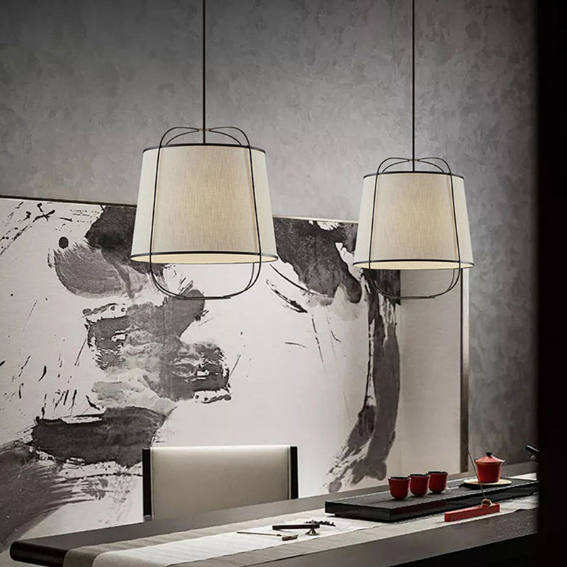 Traditionelle chinesische Stoffeisen Runde Gebogene 1-Licht Pendelleuchte für Schlafzimmer &amp; Wohnzimmer 