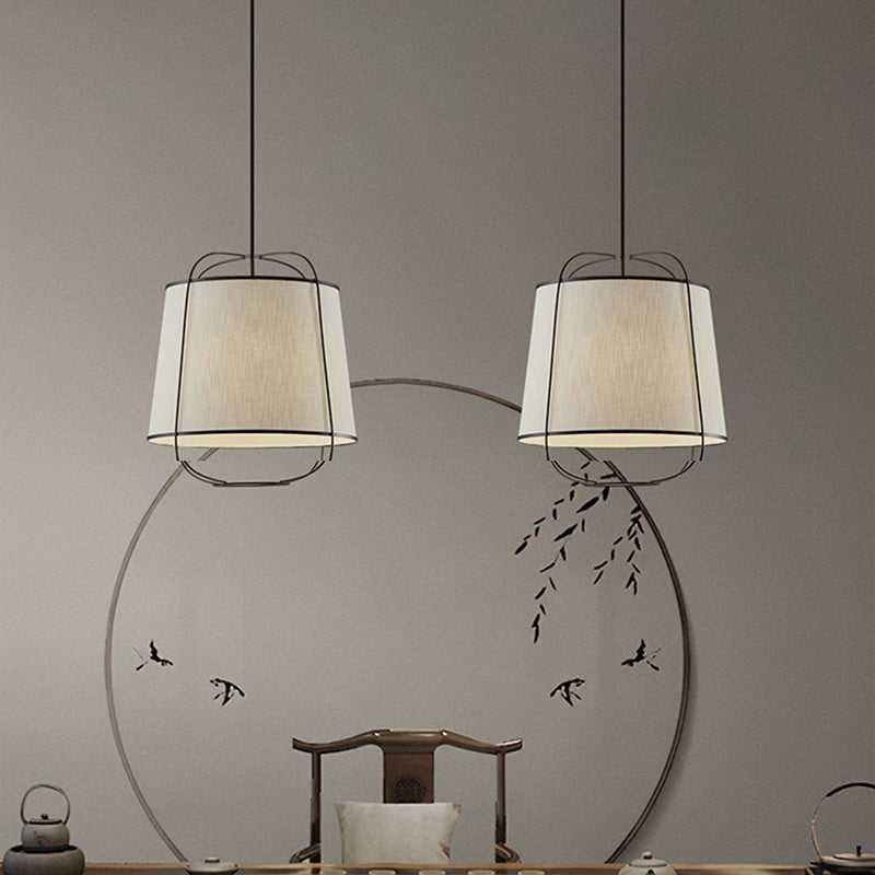 Traditionelle chinesische Stoffeisen Runde Gebogene 1-Licht Pendelleuchte für Schlafzimmer &amp; Wohnzimmer 