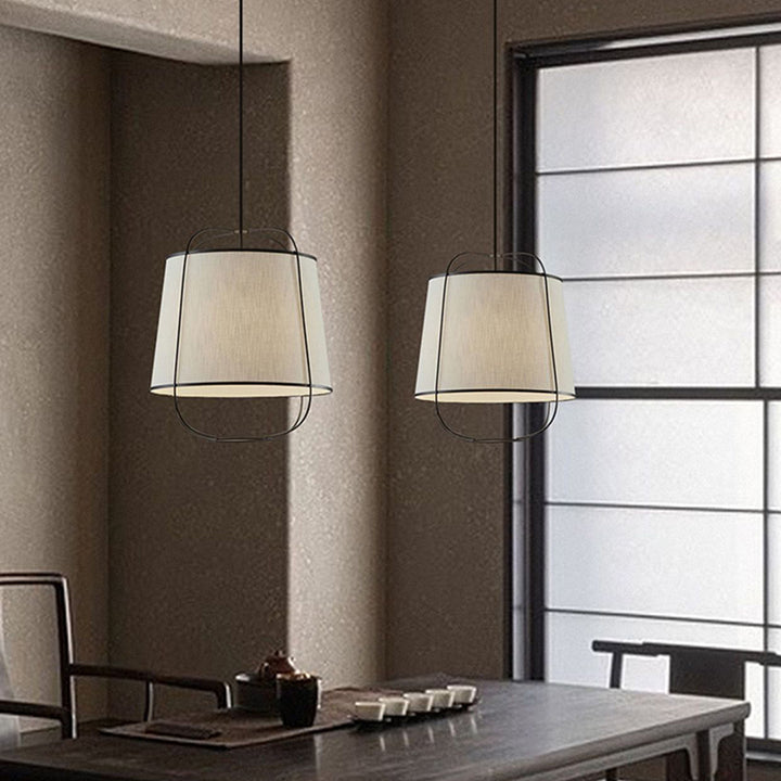 Traditionelle chinesische Stoffeisen Runde Gebogene 1-Licht Pendelleuchte für Schlafzimmer &amp; Wohnzimmer 
