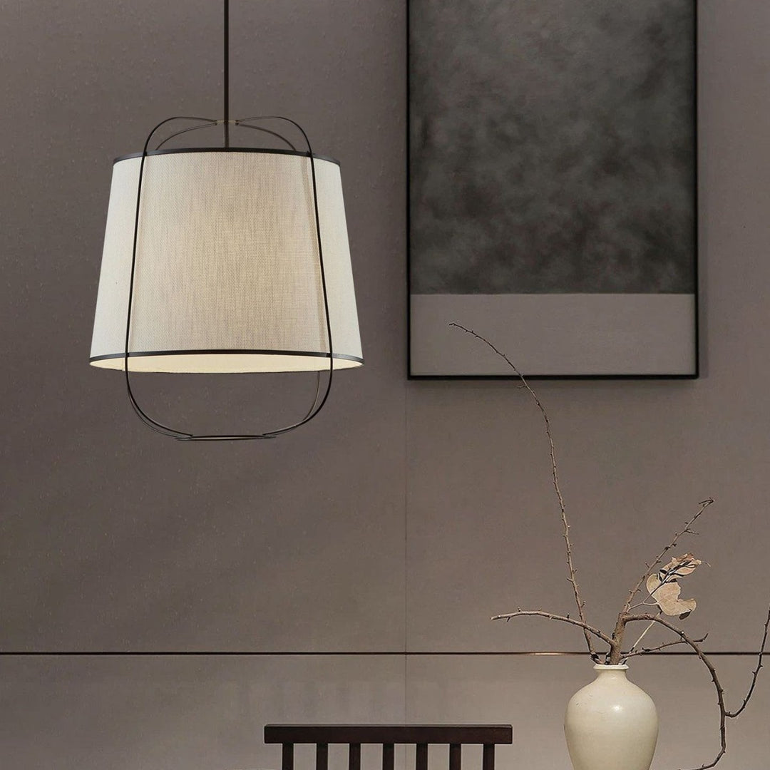 Traditionelle chinesische Stoffeisen Runde Gebogene 1-Licht Pendelleuchte für Schlafzimmer &amp; Wohnzimmer 