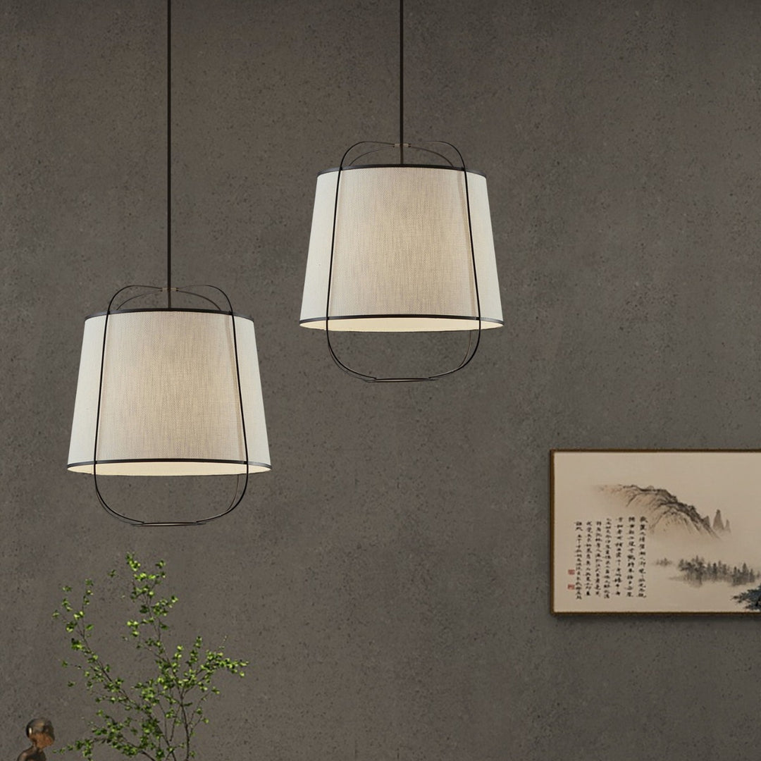 Traditionelle chinesische Stoffeisen Runde Gebogene 1-Licht Pendelleuchte für Schlafzimmer &amp; Wohnzimmer 