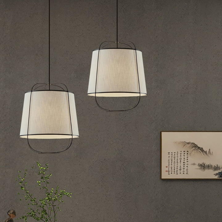 Traditionelle chinesische Stoffeisen Runde Gebogene 1-Licht Pendelleuchte für Schlafzimmer &amp; Wohnzimmer 