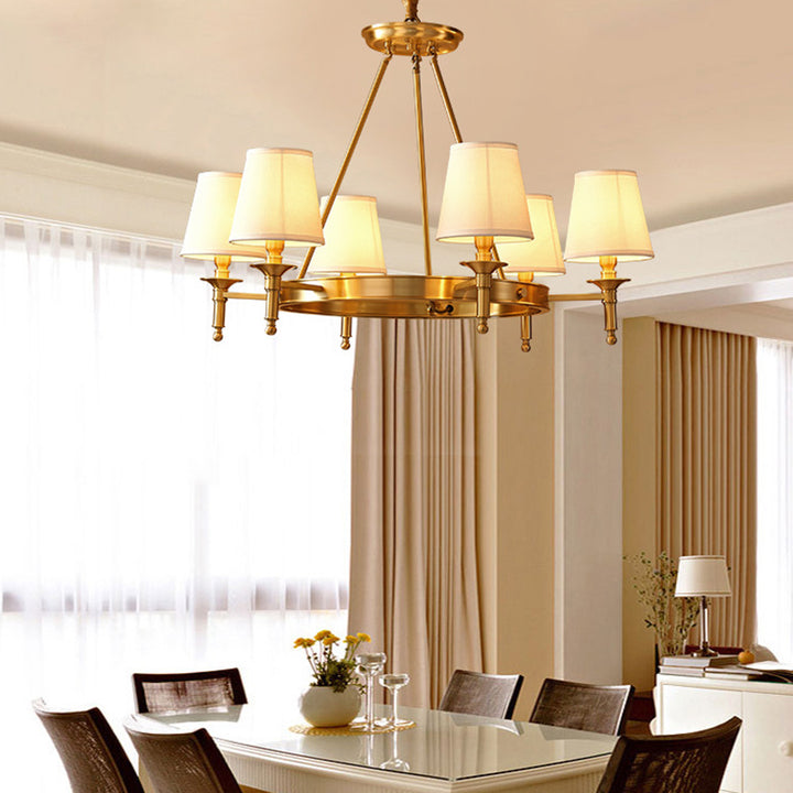 Contemporary Scandinavian Brass Fabric Round Branch 5/6/8/10-Light Chandelier For Living Room & Dining Room