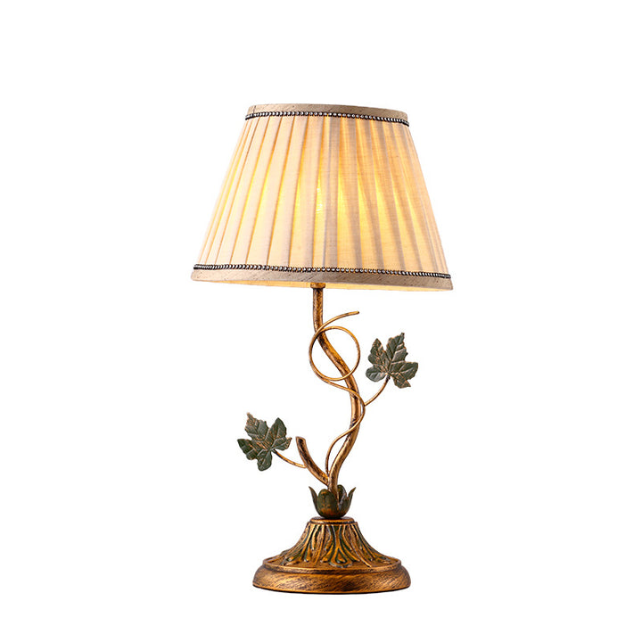 Lampe de table à 1 lumière en tissu de ferme traditionnelle avec feuille de fer courbée ronde pour chambre et salon 