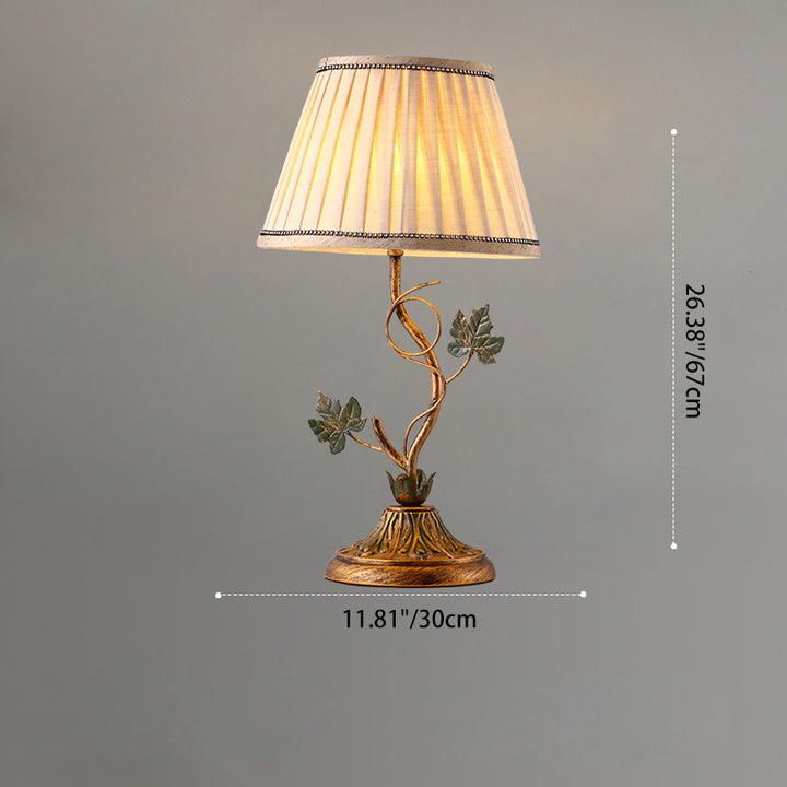 Lampe de table à 1 lumière en tissu de ferme traditionnelle avec feuille de fer courbée ronde pour chambre et salon 
