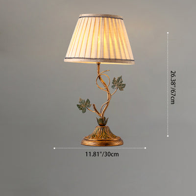 Traditionelle Bauernhaus Stoff Eisenblatt Gebogene Runde 1-Licht Tischlampe Für Schlafzimmer & Wohnzimmer 