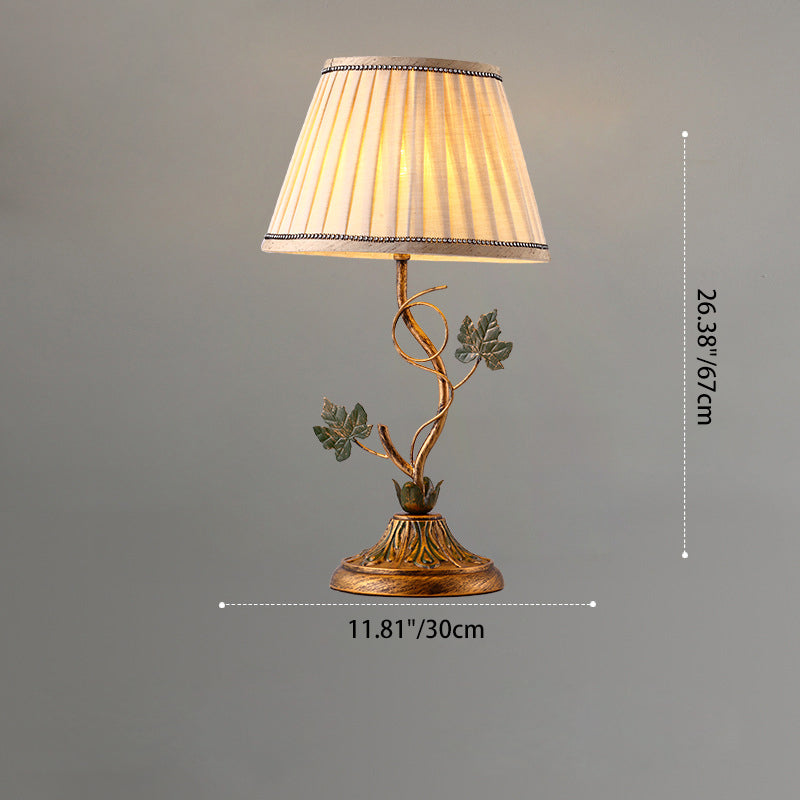 Traditionelle Bauernhaus Stoff Eisenblatt Gebogene Runde 1-Licht Tischlampe Für Schlafzimmer & Wohnzimmer 
