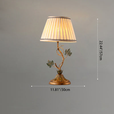 Traditionelle Bauernhaus Stoff Eisenblatt Gebogene Runde 1-Licht Tischlampe Für Schlafzimmer & Wohnzimmer 