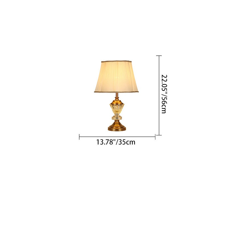Moderne Luxus Kristall Stoff Metall Trapez Runde Ventilator Form 1-Licht Tischlampe Für Schlafzimmer &amp; Wohnzimmer 