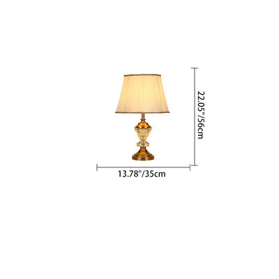Modern Luxury Crystal Fabric Metal Trapezoid Round Fan Shape 1-Light Table Lamp For Bedroom & Living Room
