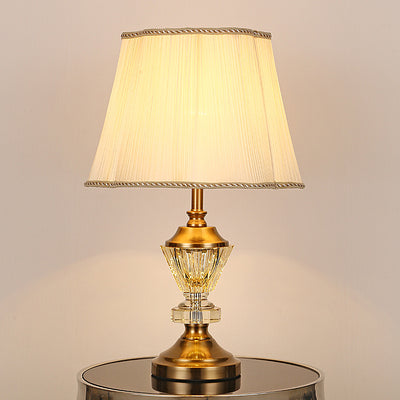 Modern Luxury Crystal Fabric Metal Trapezoid Round Fan Shape 1-Light Table Lamp For Bedroom & Living Room
