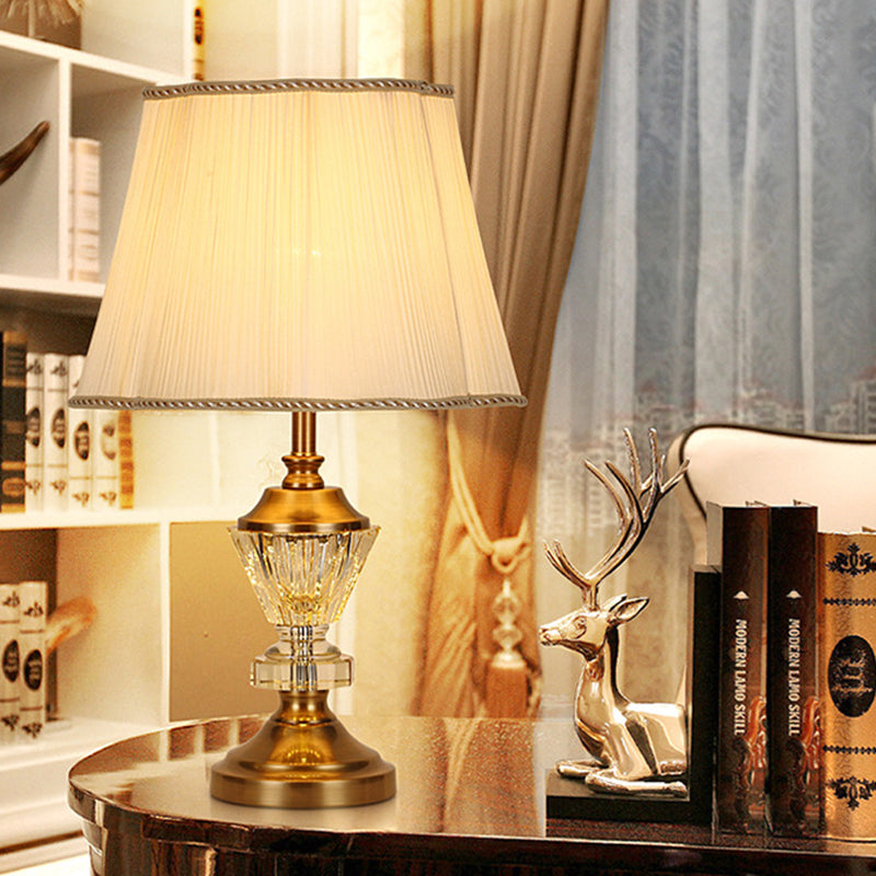 Modern Luxury Crystal Fabric Metal Trapezoid Round Fan Shape 1-Light Table Lamp For Bedroom & Living Room