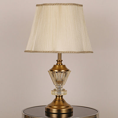 Modern Luxury Crystal Fabric Metal Trapezoid Round Fan Shape 1-Light Table Lamp For Bedroom & Living Room