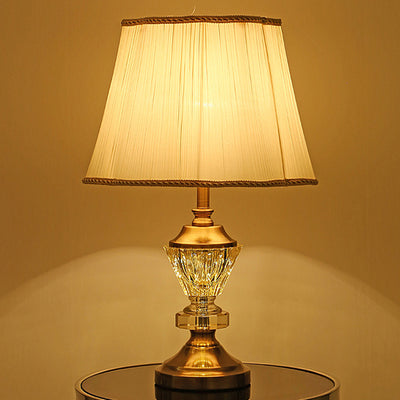 Modern Luxury Crystal Fabric Metal Trapezoid Round Fan Shape 1-Light Table Lamp For Bedroom & Living Room
