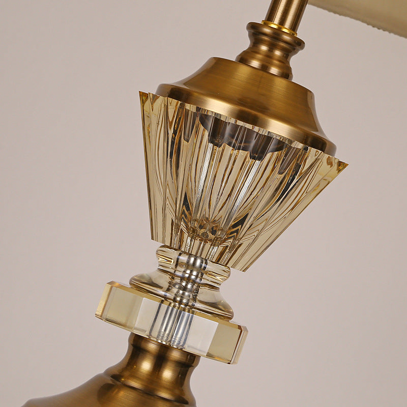 Modern Luxury Crystal Fabric Metal Round Cylindrical 1-Light Standing Floor Lamp For Bedroom & Living Room