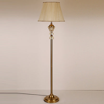 Modern Luxury Crystal Fabric Metal Round Cylindrical 1-Light Standing Floor Lamp For Bedroom & Living Room