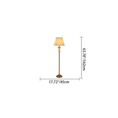 Modern Luxury Crystal Fabric Metal Round Cylindrical 1-Light Standing Floor Lamp For Bedroom & Living Room