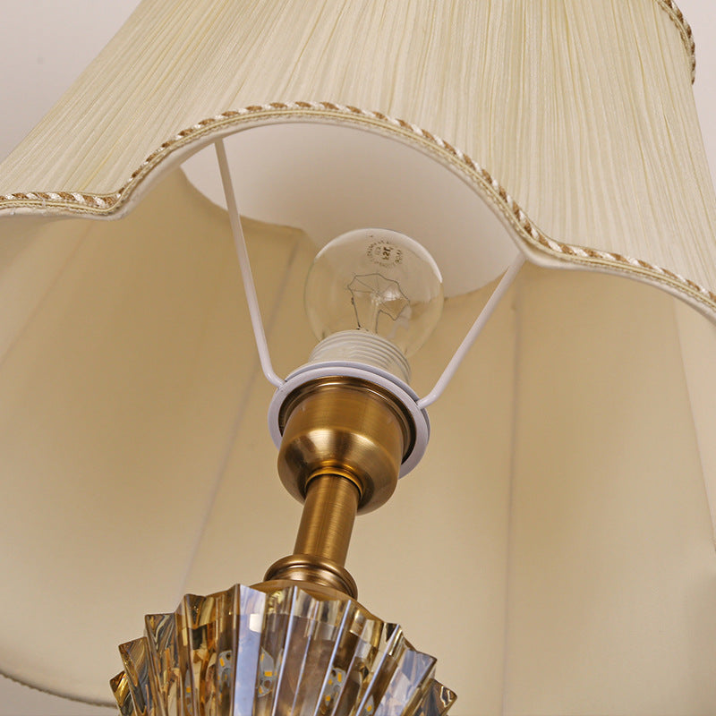 Modern Luxury Crystal Fabric Metal Round Cylindrical 1-Light Standing Floor Lamp For Bedroom & Living Room