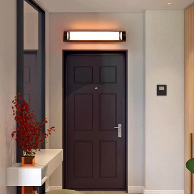 Moderne minimalistische Wandleuchte aus Acryl und Edelstahl mit rechteckigen Streifen und LED für den Außenbereich 