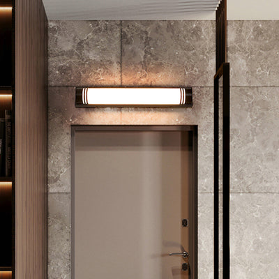 Moderne minimalistische Wandleuchte aus Acryl und Edelstahl mit rechteckigen Streifen und LED für den Außenbereich 