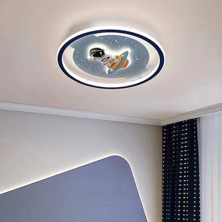 Modern Art Deco Acrylic Iron Resin Bunny Astronaut Round LED Flush Mount Ceiling Light For Bedroom &amp; Living Room