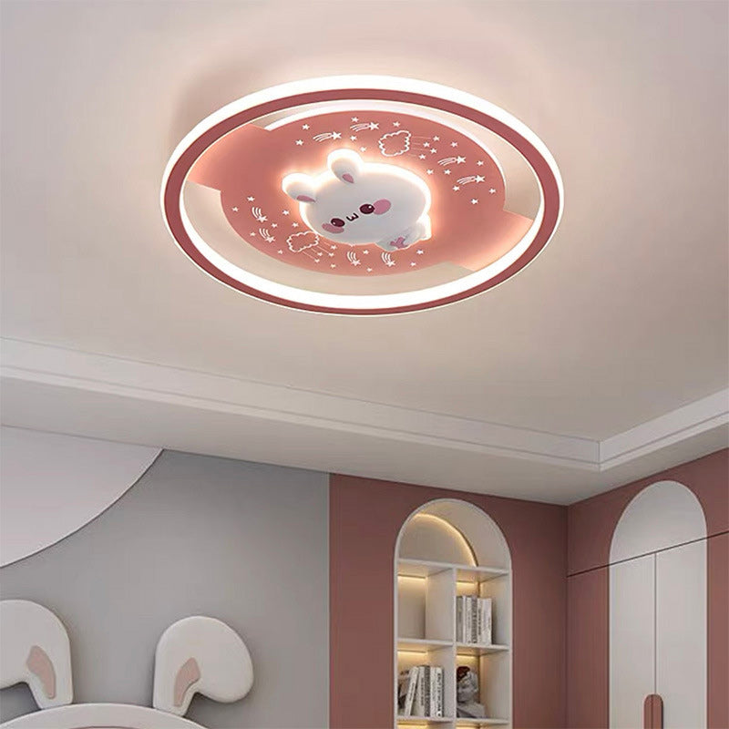 Modern Art Deco Acrylic Iron Resin Bunny Astronaut Round LED Flush Mount Ceiling Light For Bedroom &amp; Living Room