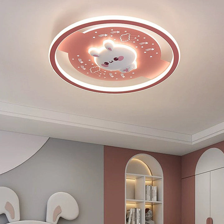 Modern Art Deco Acrylic Iron Resin Bunny Astronaut Round LED Flush Mount Ceiling Light For Bedroom &amp; Living Room