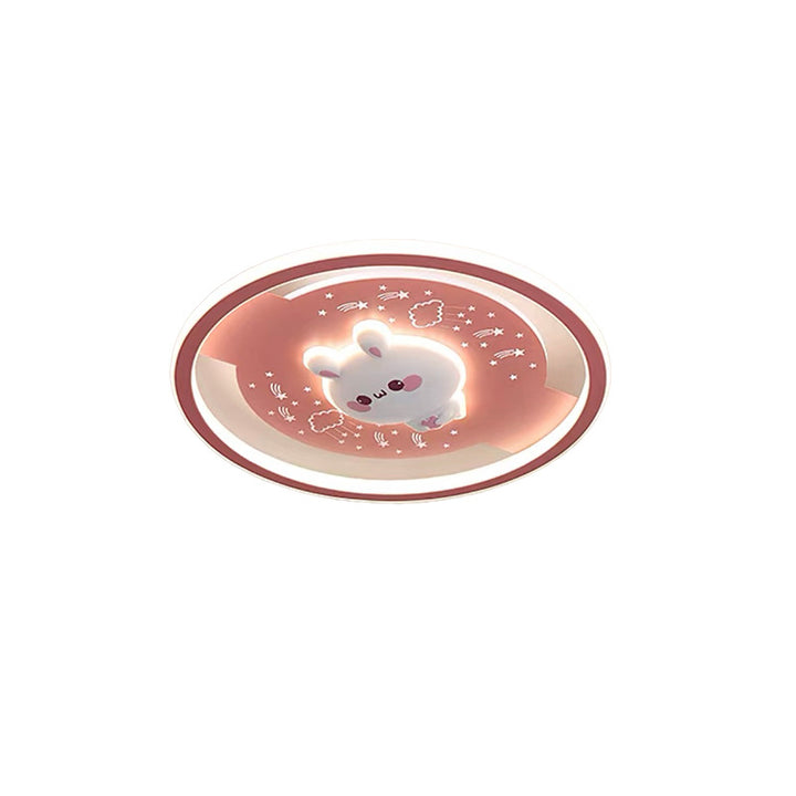 Modern Art Deco Acrylic Iron Resin Bunny Astronaut Round LED Flush Mount Ceiling Light For Bedroom &amp; Living Room