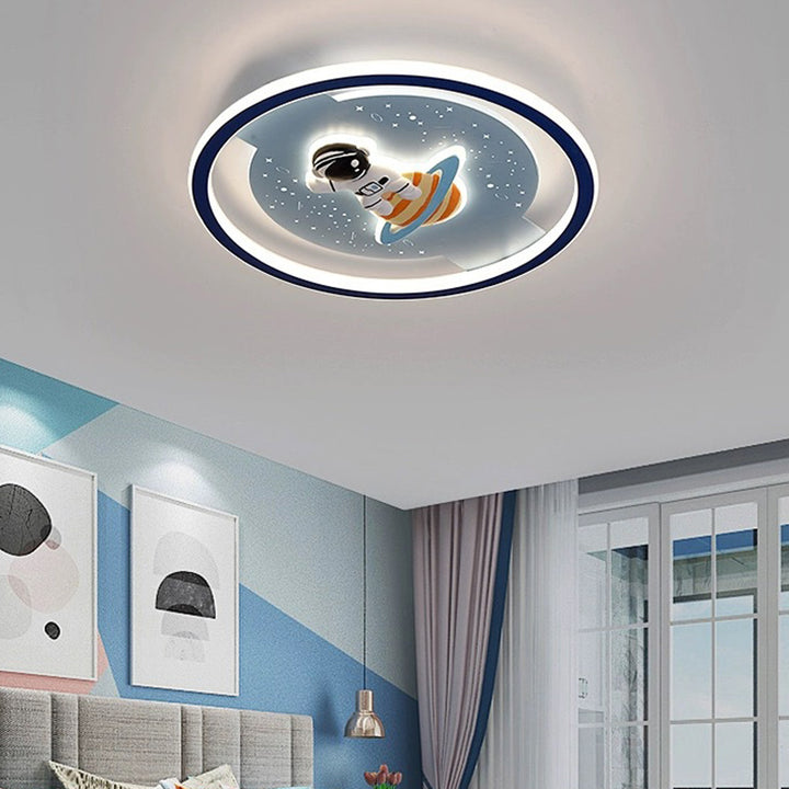 Modern Art Deco Acrylic Iron Resin Bunny Astronaut Round LED Flush Mount Ceiling Light For Bedroom &amp; Living Room