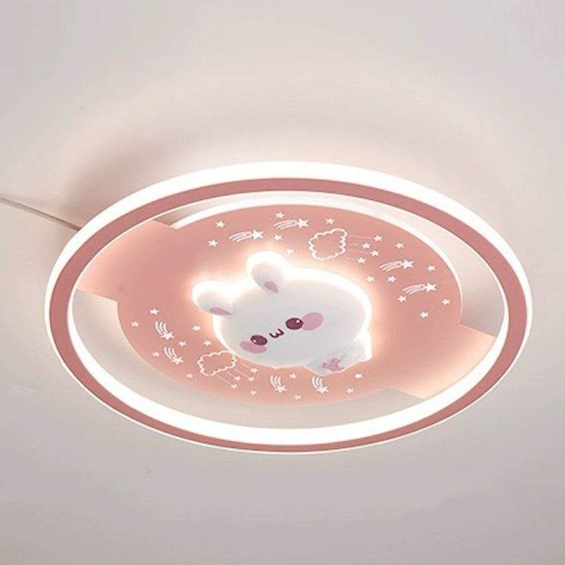 Modern Art Deco Acrylic Iron Resin Bunny Astronaut Round LED Flush Mount Ceiling Light For Bedroom &amp; Living Room