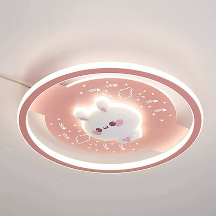 Modern Art Deco Acrylic Iron Resin Bunny Astronaut Round LED Flush Mount Ceiling Light For Bedroom &amp; Living Room